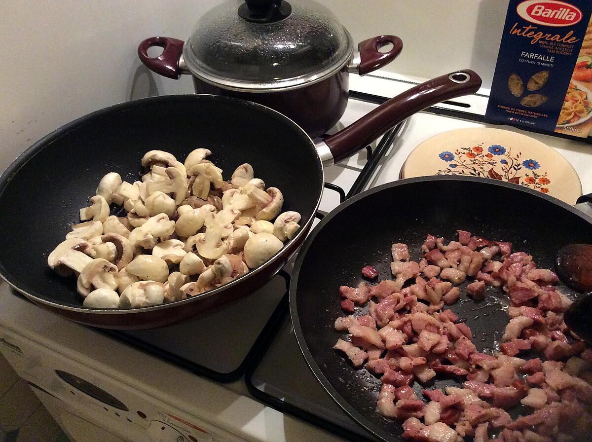 recette pates,lard fumé,champignons.