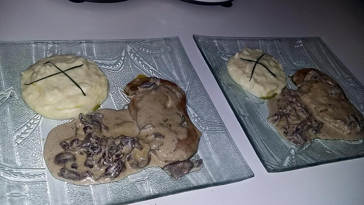 recette Roulade de porc a la sauce au champignons et mousse de cèpe, purée maison a l'huile de truffe blanche