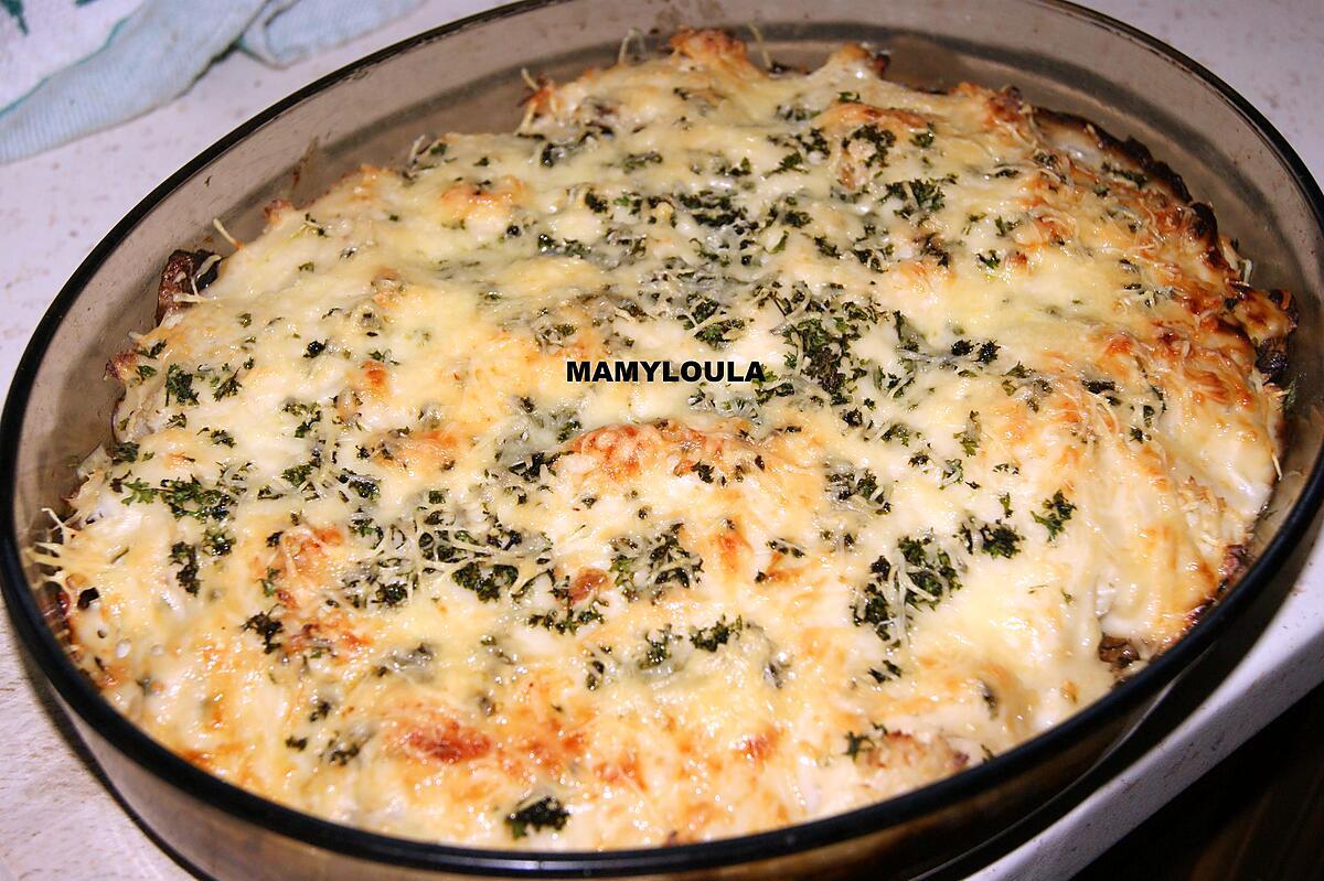 recette Gratin de poisson au chou fleur et champignons