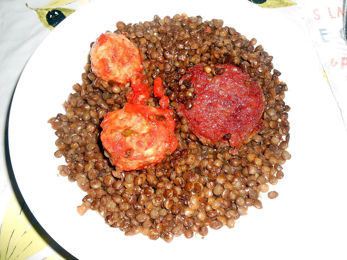 recette DUO DE BOULETTES ET COTECHINO LENTILLES