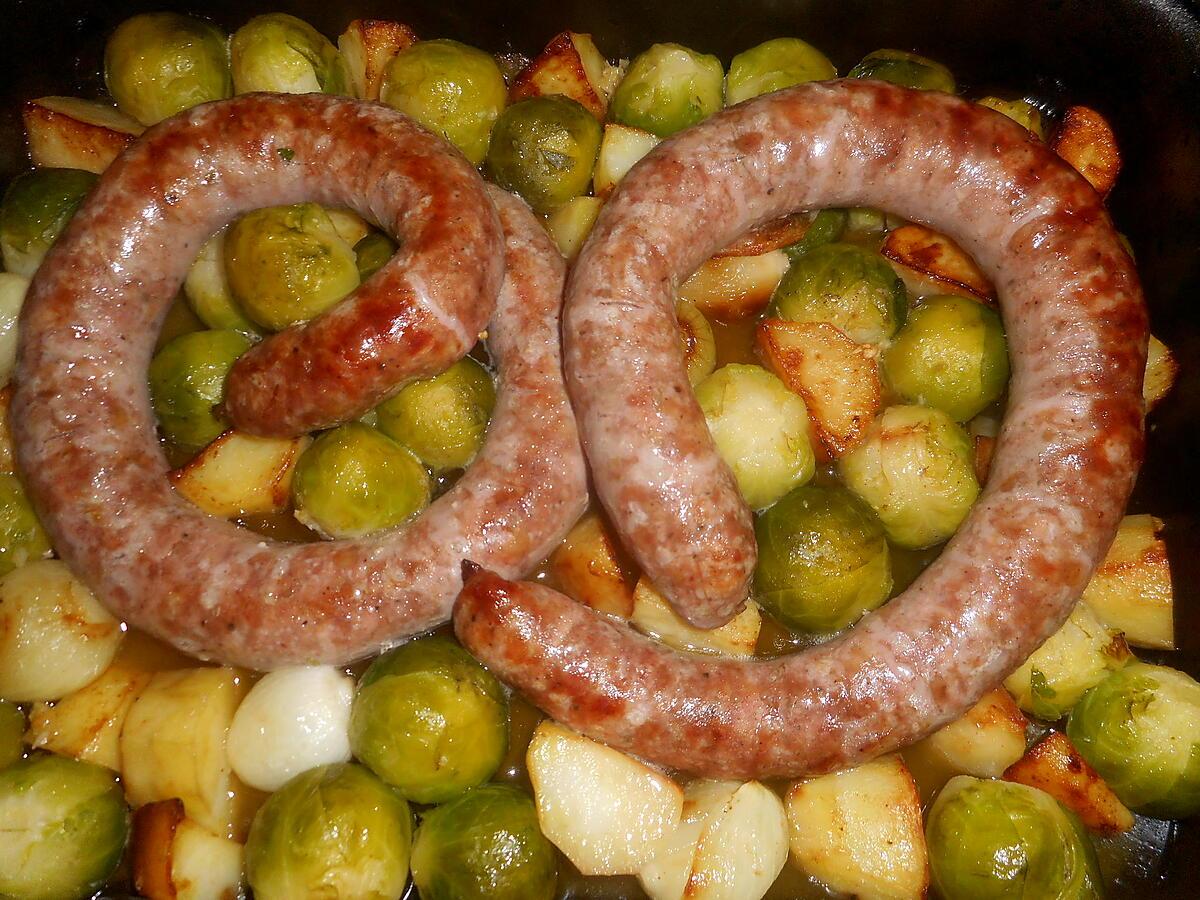 recette Brasse de saucisse aux choux de bruxelles et pommes de terre