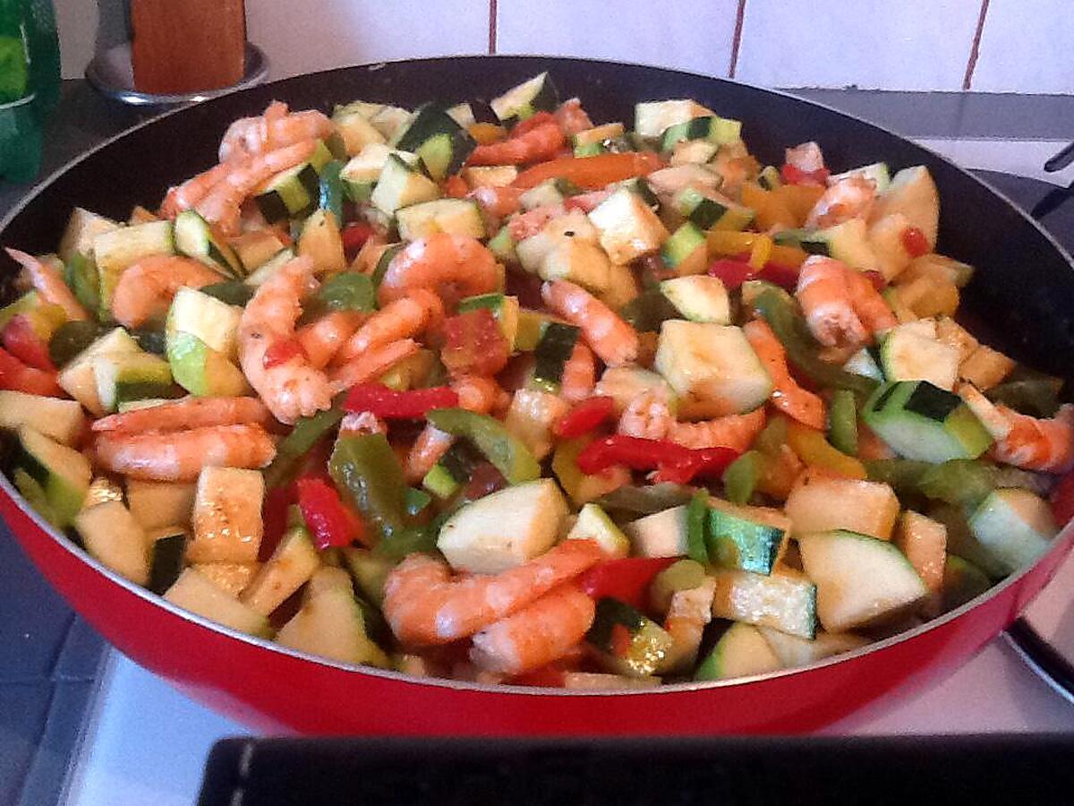 recette Mijoté de Crevettes/Courgettes et poivrons