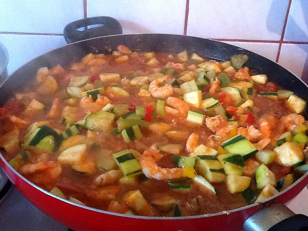 recette Mijoté de Crevettes/Courgettes et poivrons