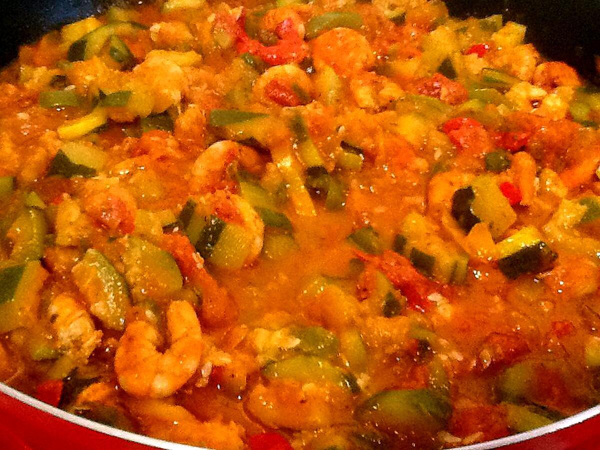 recette Mijoté de Crevettes/Courgettes et poivrons