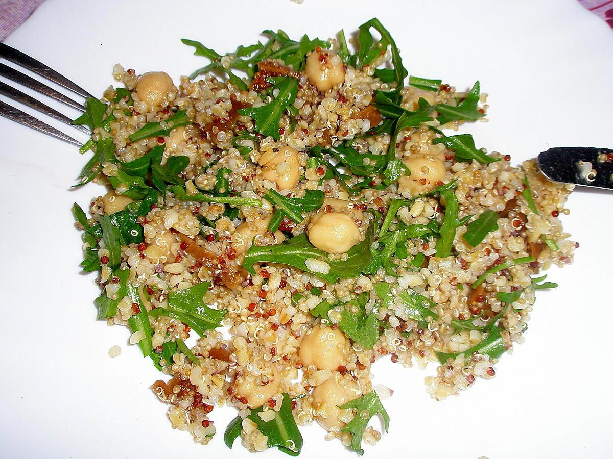 recette Salade de quinoa aux figues séchées ,pois chiche et roquette
