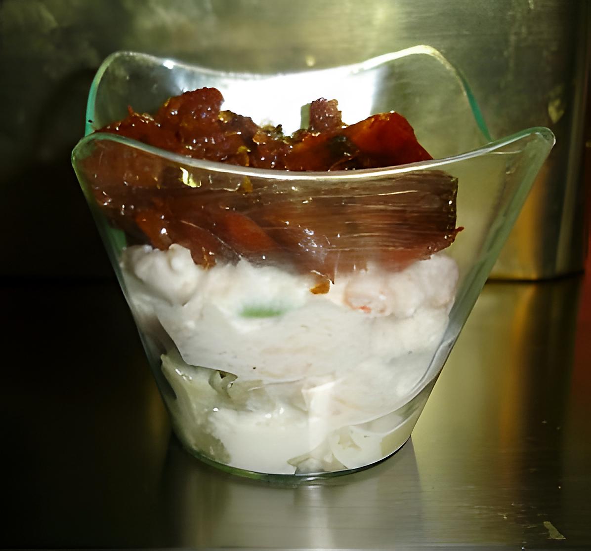 recette VERRINE D'ARTICHAUT AU CRABE ET TOMATE CONFITE