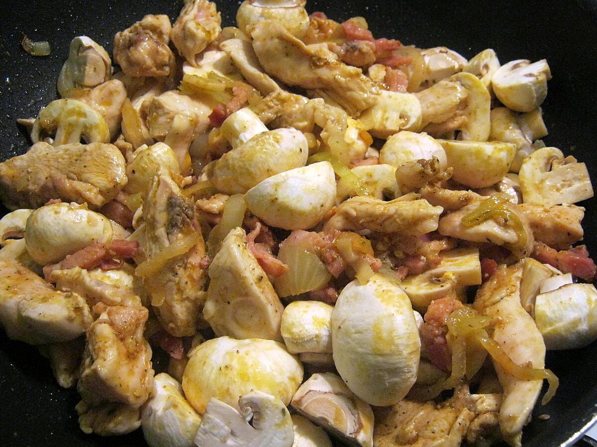 recette tourte au poulet,lardons fumés et champignons de chez nous crémés.