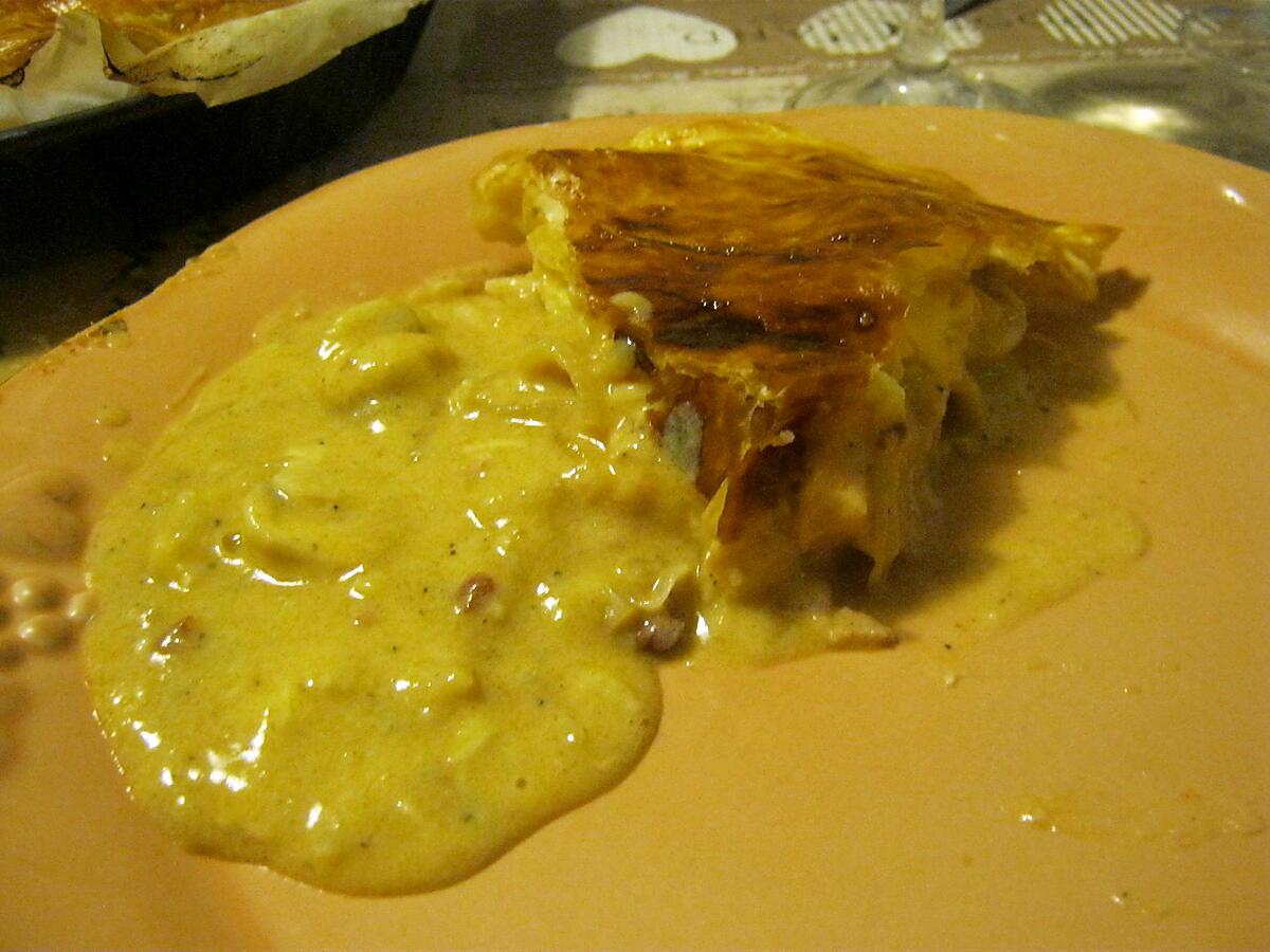 recette tourte au poulet,lardons fumés et champignons de chez nous crémés.