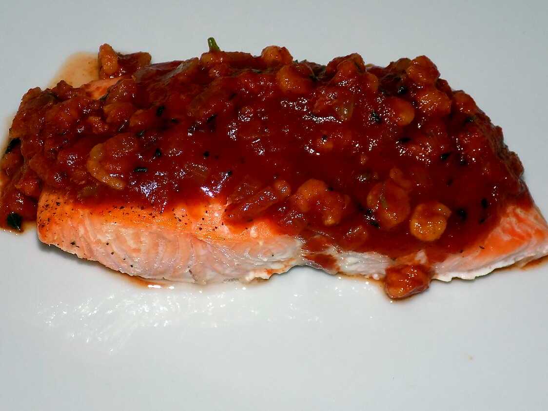Recette de Pavés de saumon sauce crevettes dukan