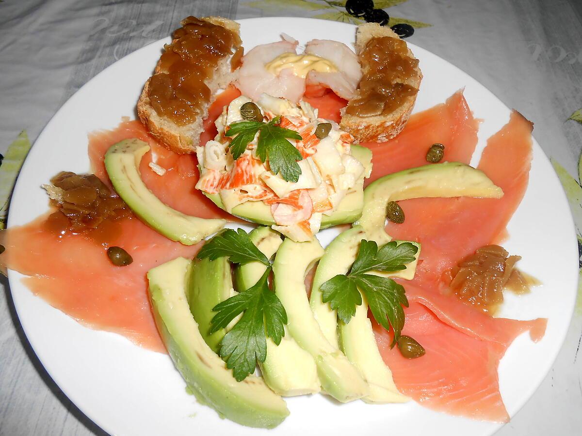 recette SALADE D'AVOCAT ET TRUITE FUMEE