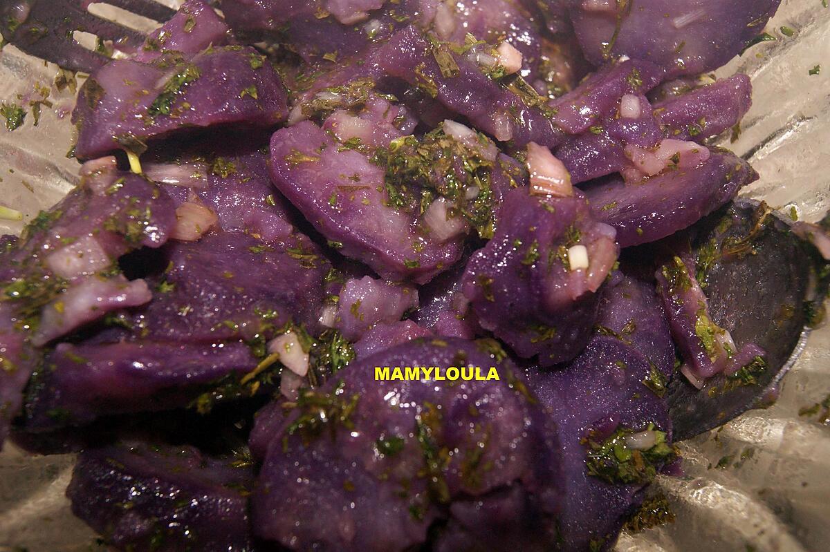 recette Salade de pommes de terre vitelotte à la vignaigrette d'estragon "anti-cholestérol"
