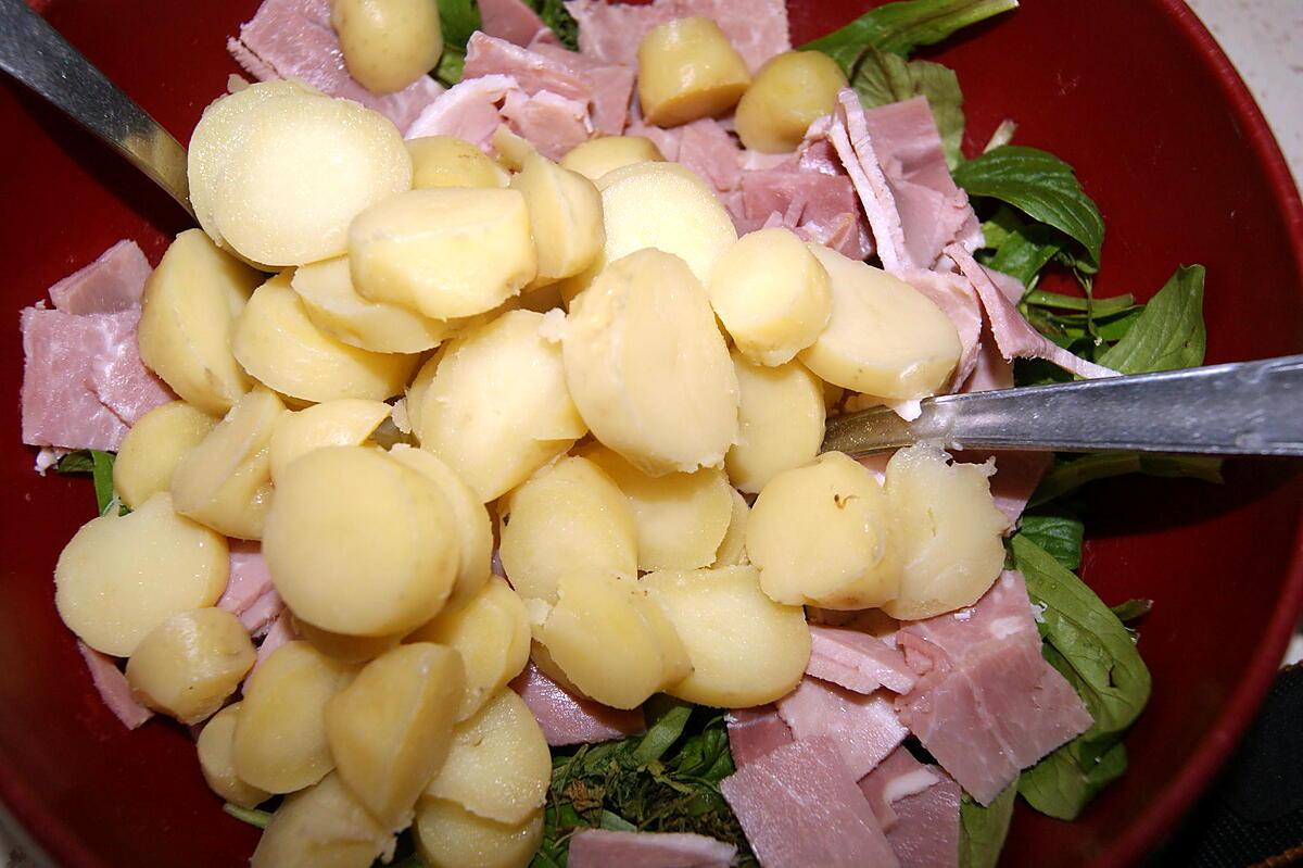 recette Salade de pommes de terre/mâche/jambon "anti-cholestérol"