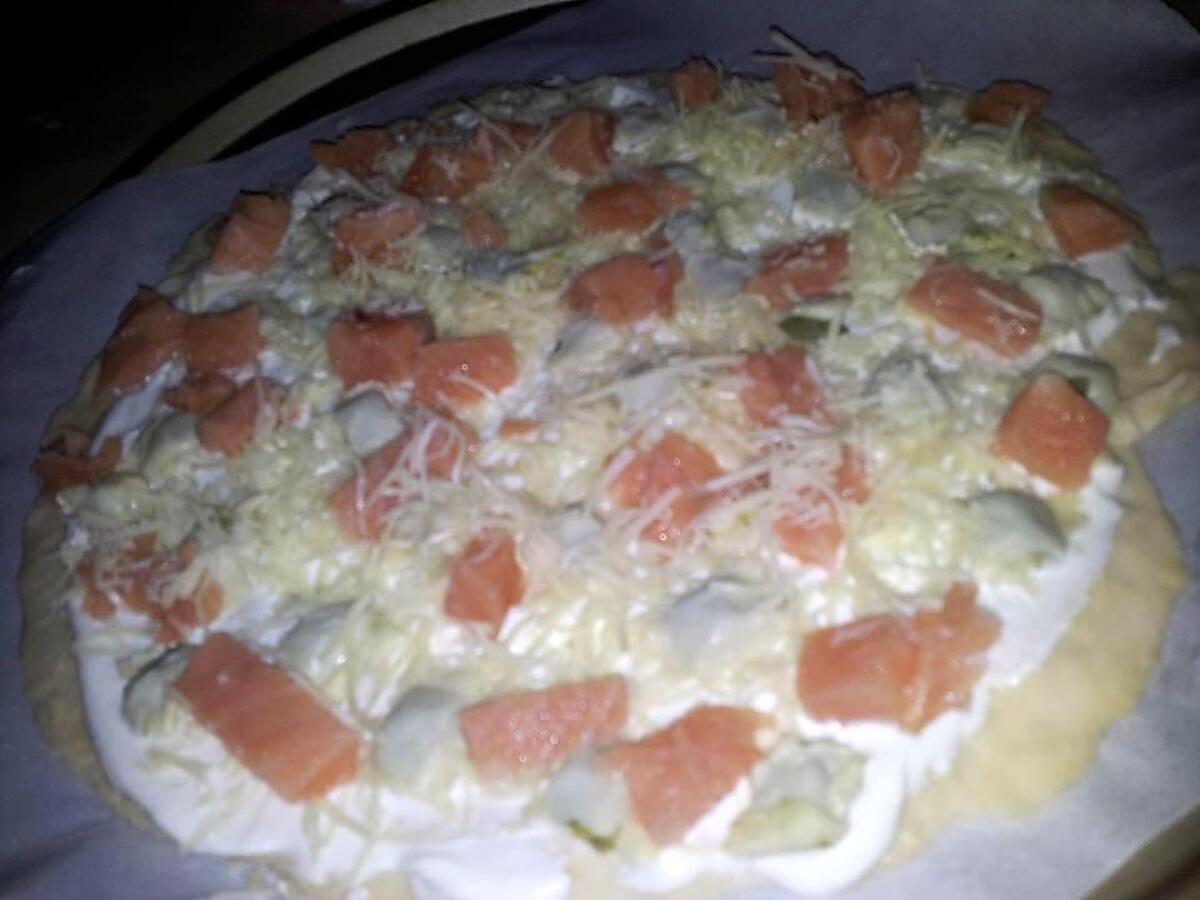 recette Pizza au saumon-ravioles et mozzarella