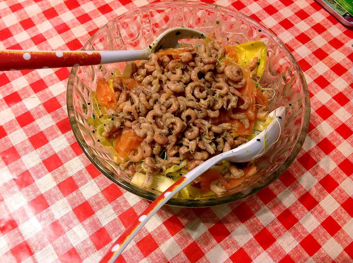 recette Salade de chicons, saumon et crevettes grises