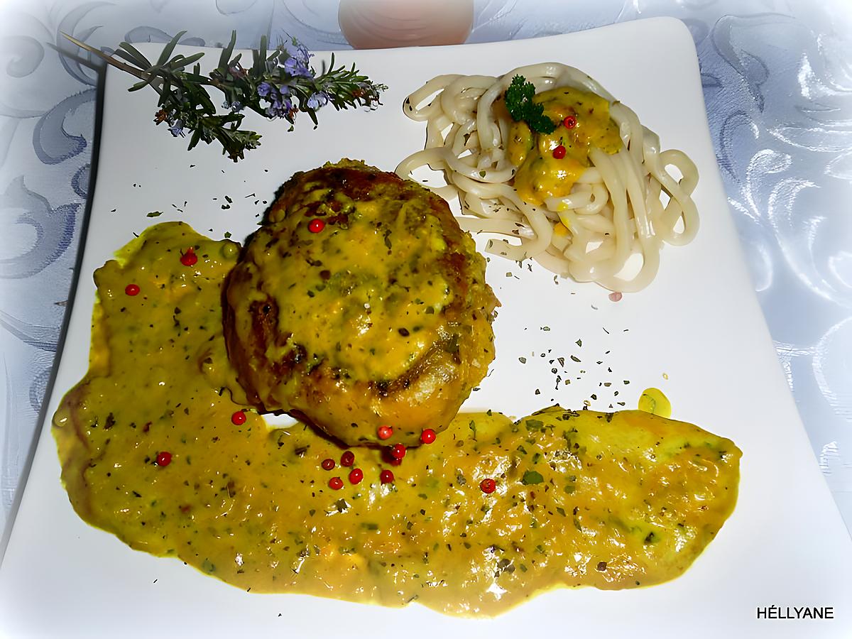 recette Steak de veau pané à la crème coco/curry accompagné de nouilles japonaises