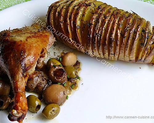 recette Canette fermière aux olives vertes et champignons de Paris