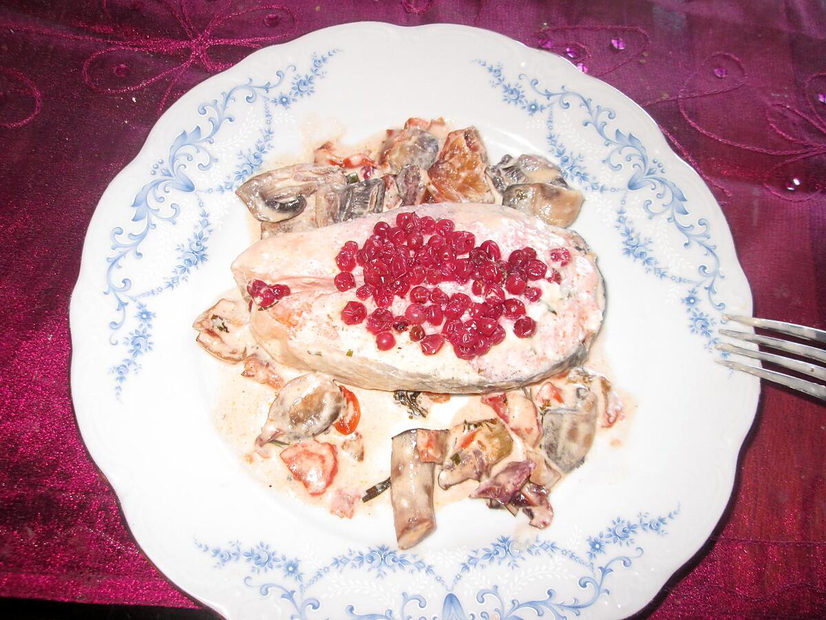 recette darne de saumon  airelles, champignons!!!soja cuisine