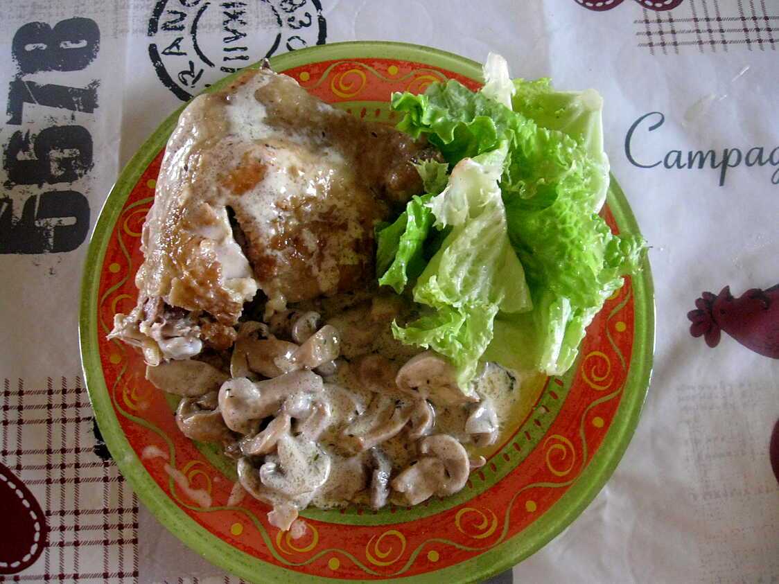 Recette de Cuisse de poulet au thym et aux champignons
