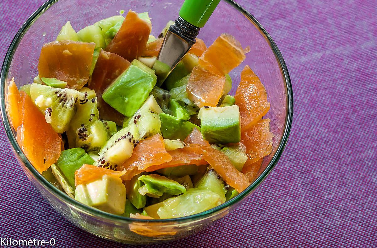 recette Verrine de kiwi, avocat et truite fumée