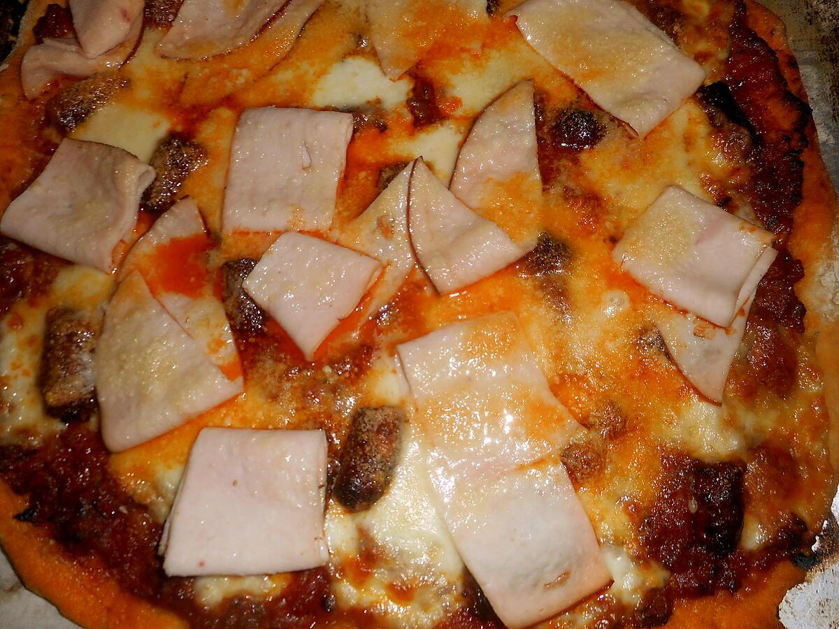 recette Pizza tunisienne à la viande hachée,filet de poulet et merguez