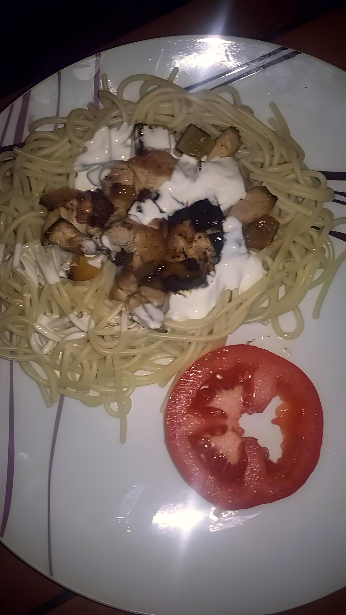 recette Spaghettis poulet poivron crème