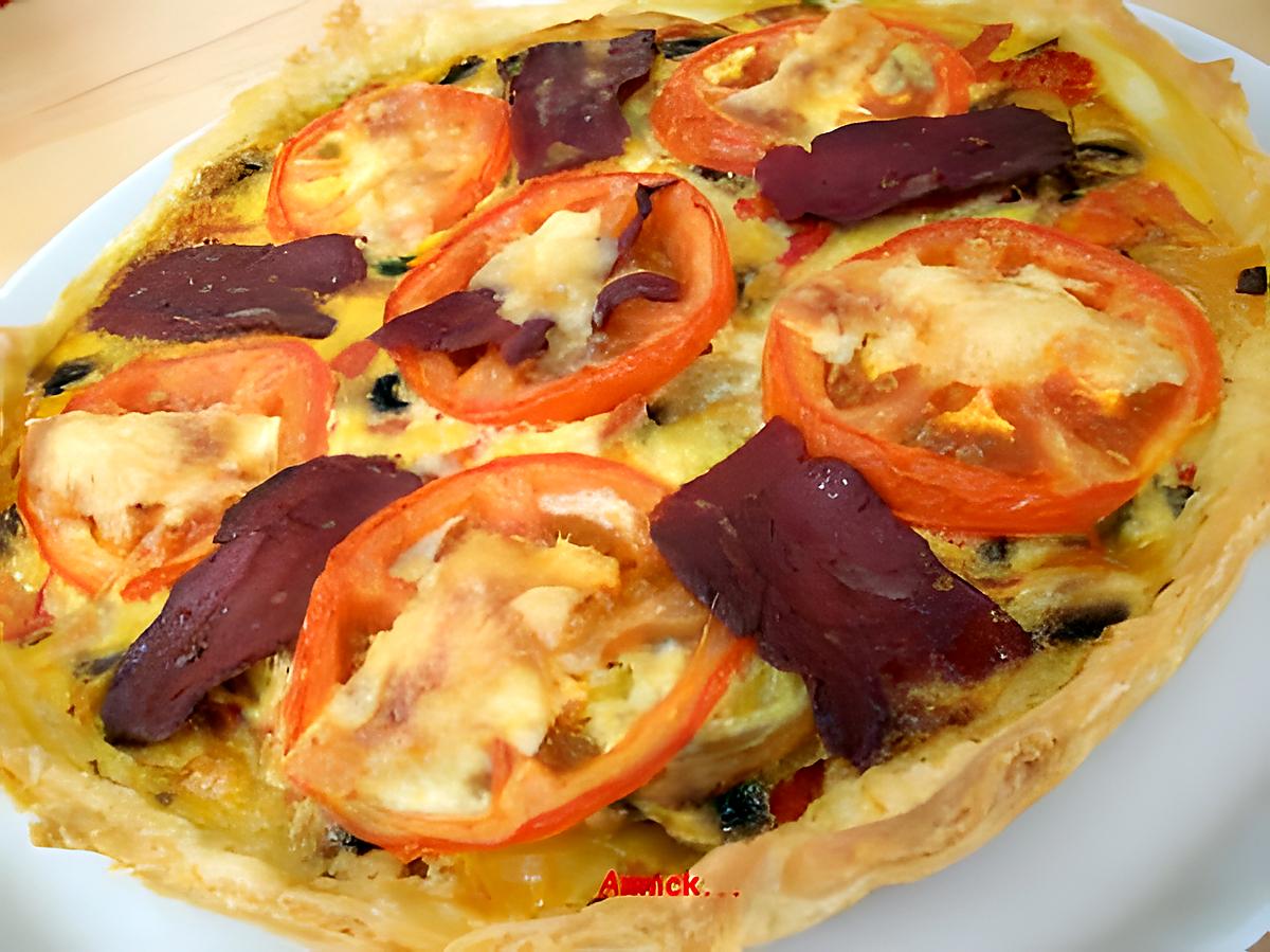 recette tarte aux 3 poivrons & champignons