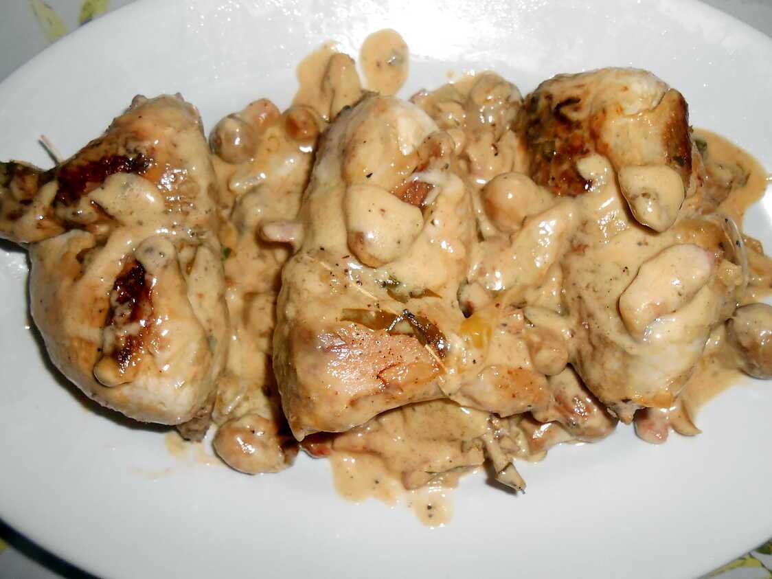 Recette de CAILLES AUX CHAMPIGNONS LARDONS