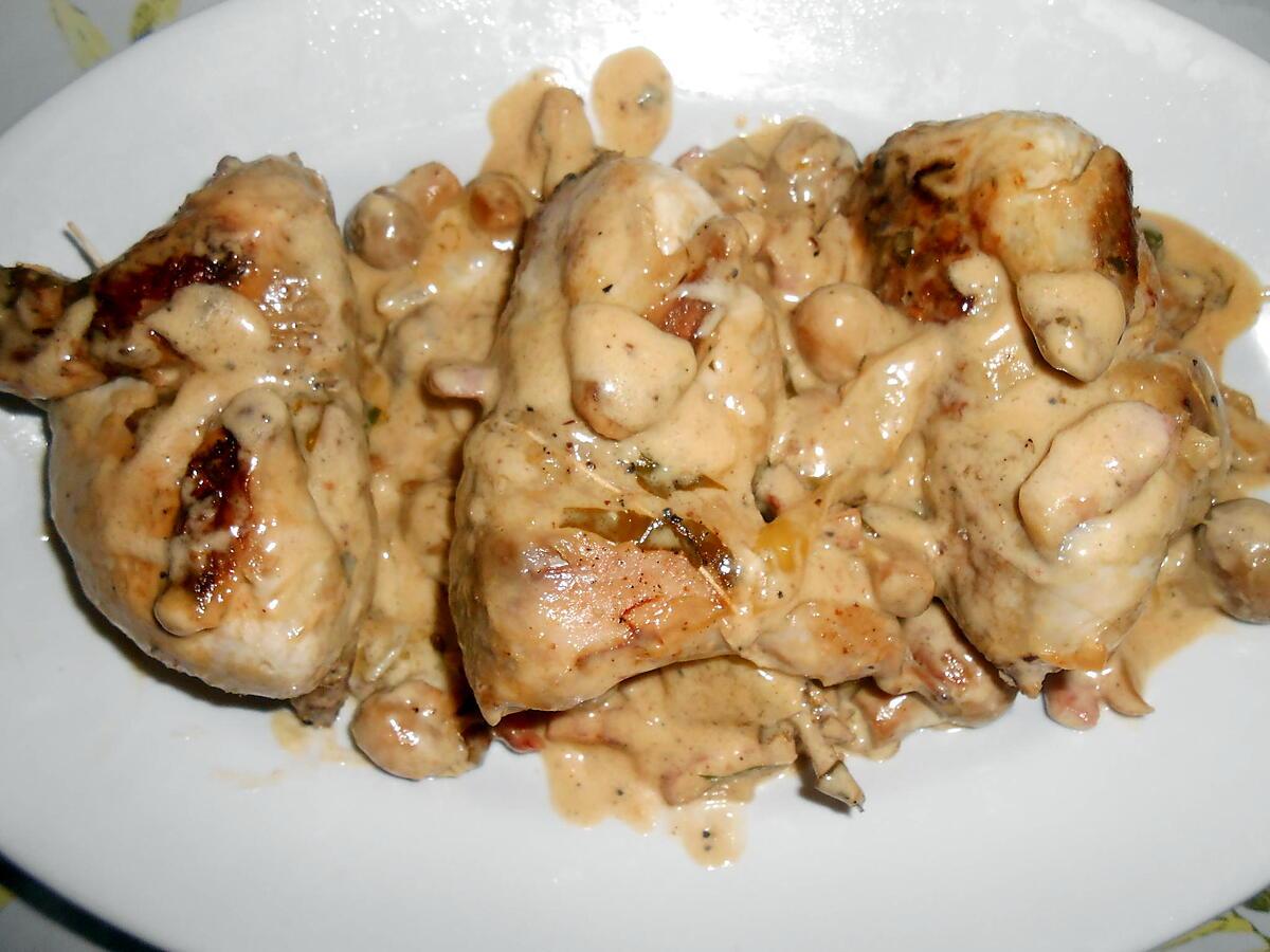 recette CAILLES AUX CHAMPIGNONS LARDONS