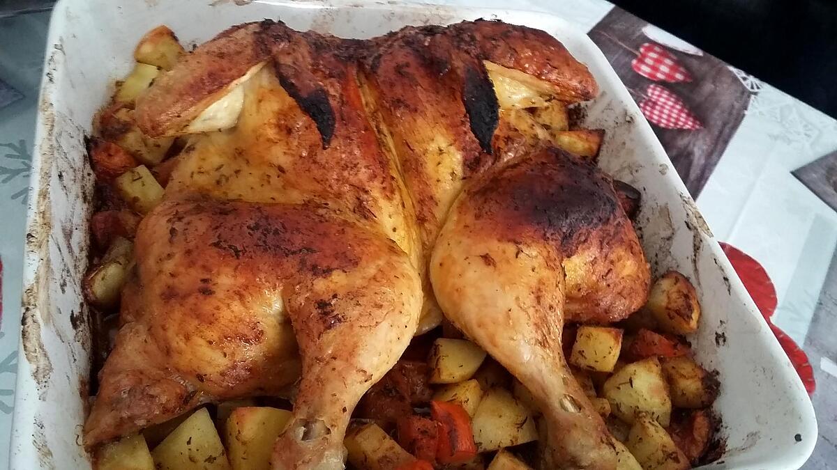 recette Poulet au four et ses pommes de terre et tomate épicés