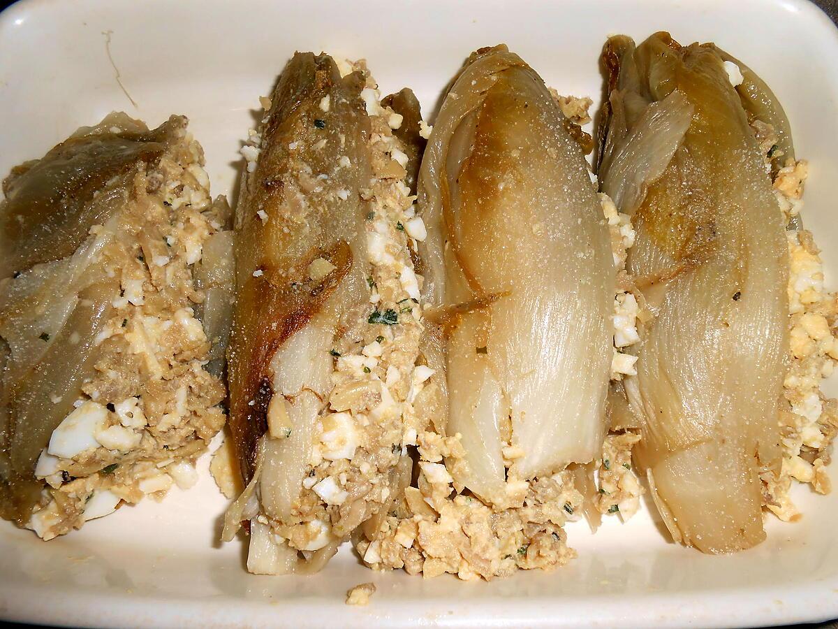 recette ENDIVES FARCIES AUX CHAMPIGNONS ET OEUFS DURS