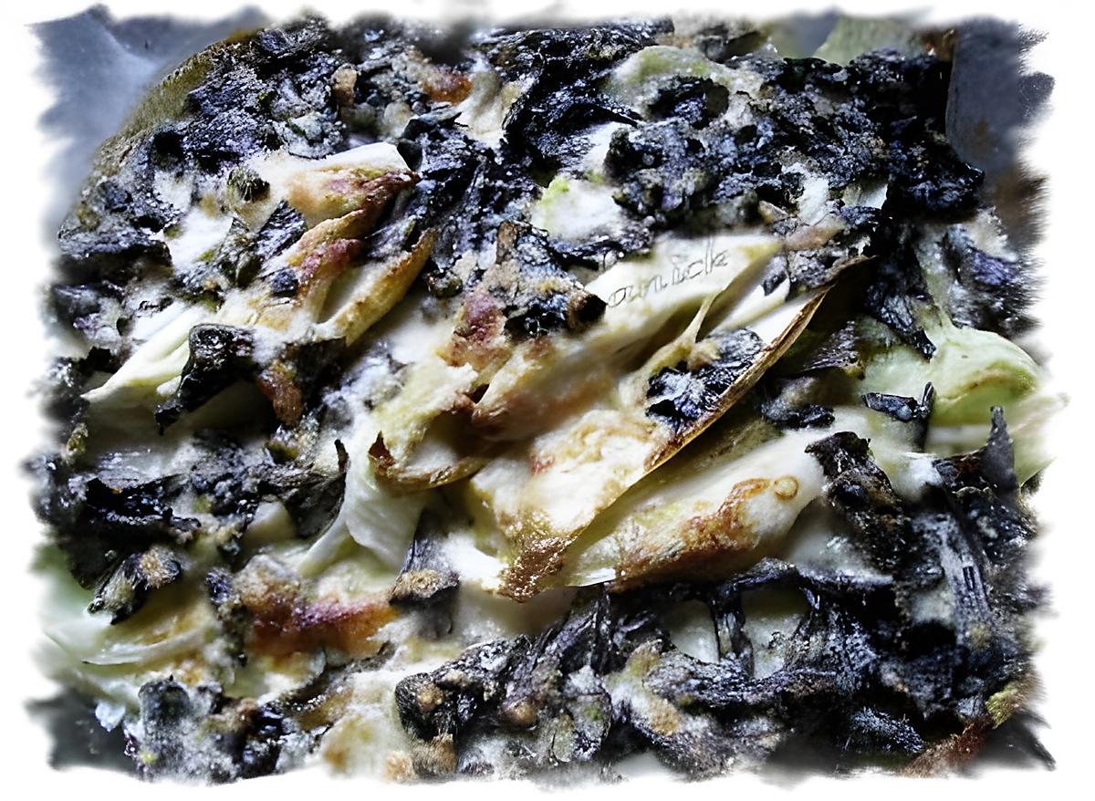 recette endives et trompettes en gratin noir -blanc au mascarpone