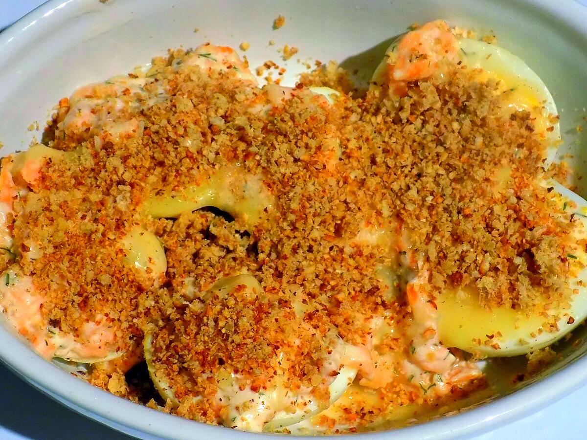 recette Oeufs durs gratinés au saumon