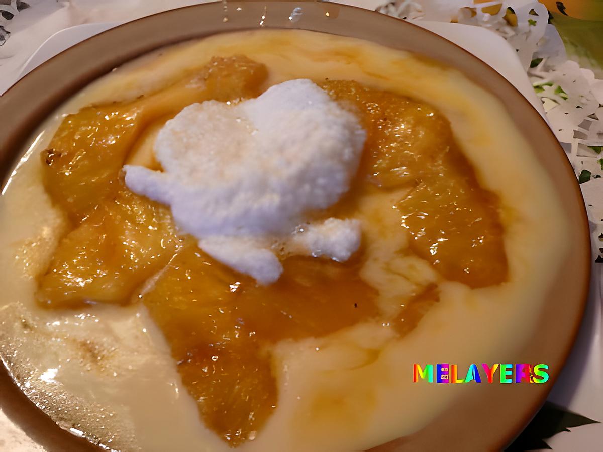 recette ANANAS SUR LIT DE CREME  ANGLAISE , ET  SON ILE A LA NOIX DE COCO