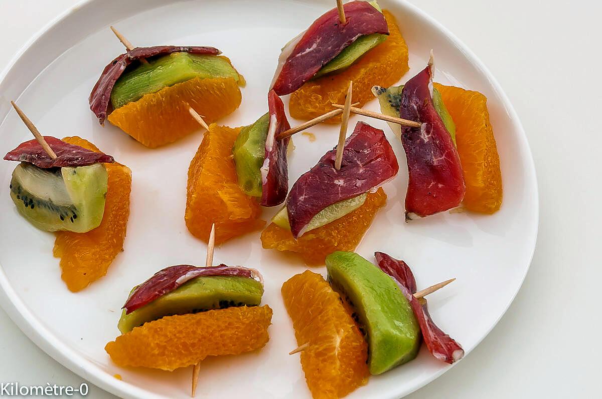 recette Bouchées de kiwis, oranges et magret de canard séché