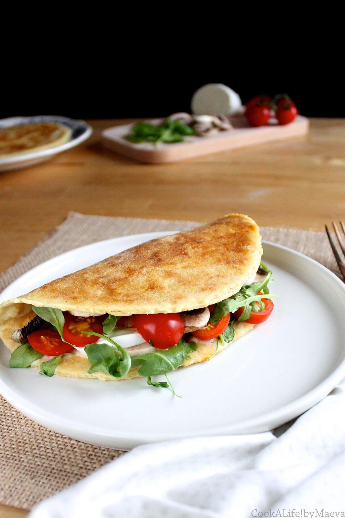 recette Piadine, sandwiches nord-italiens { tomates, mozzarella di bufala, champignons & roquette }