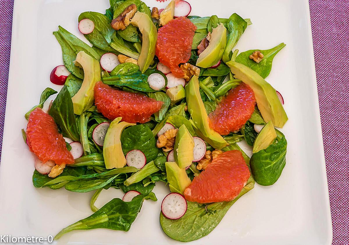 recette Salade de pamplemousse, avocat et noix