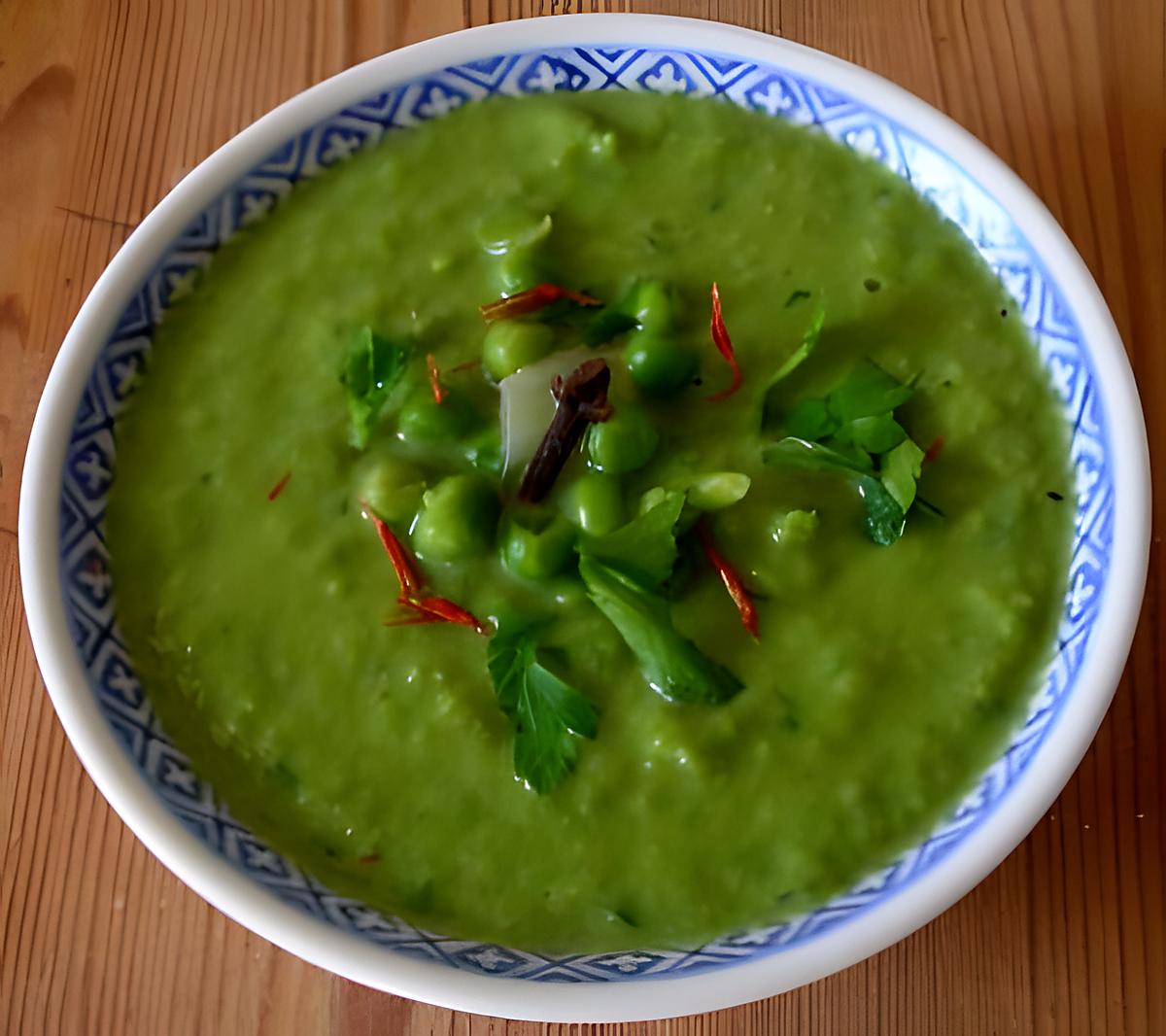 recette Velouté-crème de petits pois aux saveurs d'orient