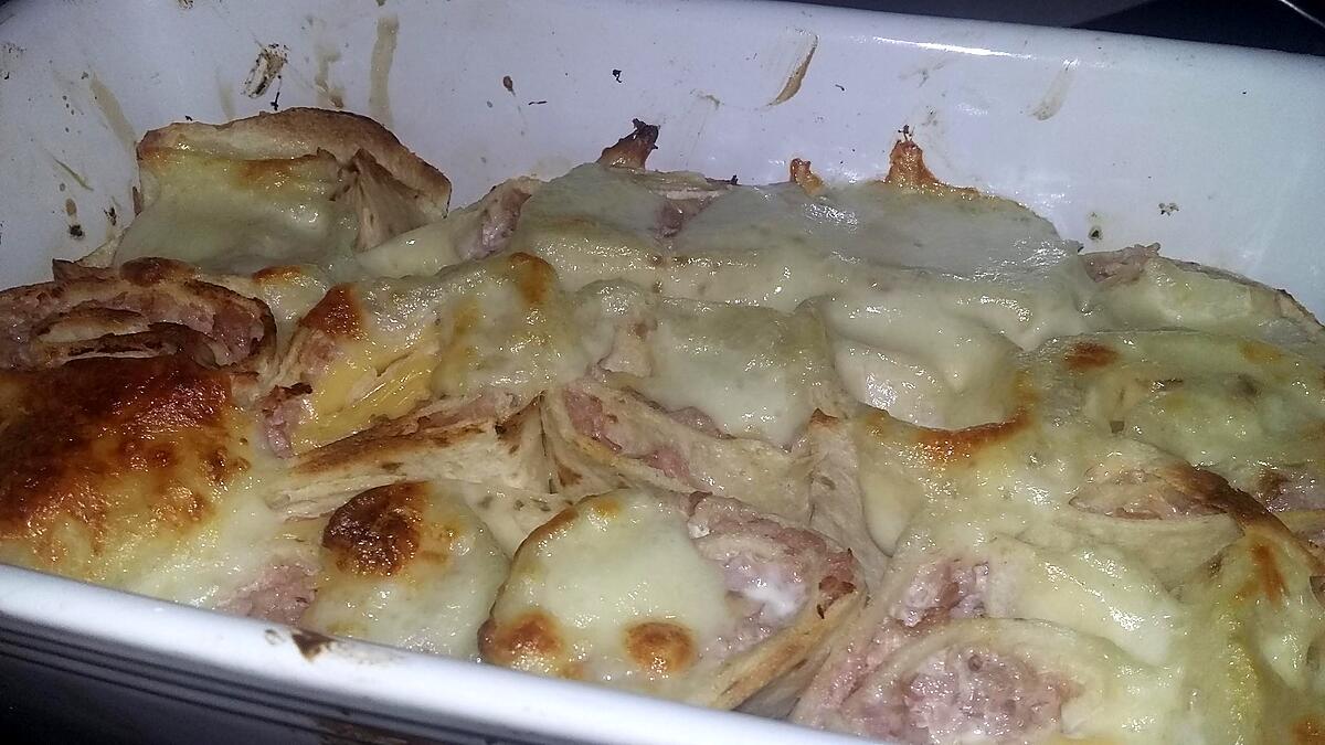 recette Gratin de roulés de tortilla jambon fromage