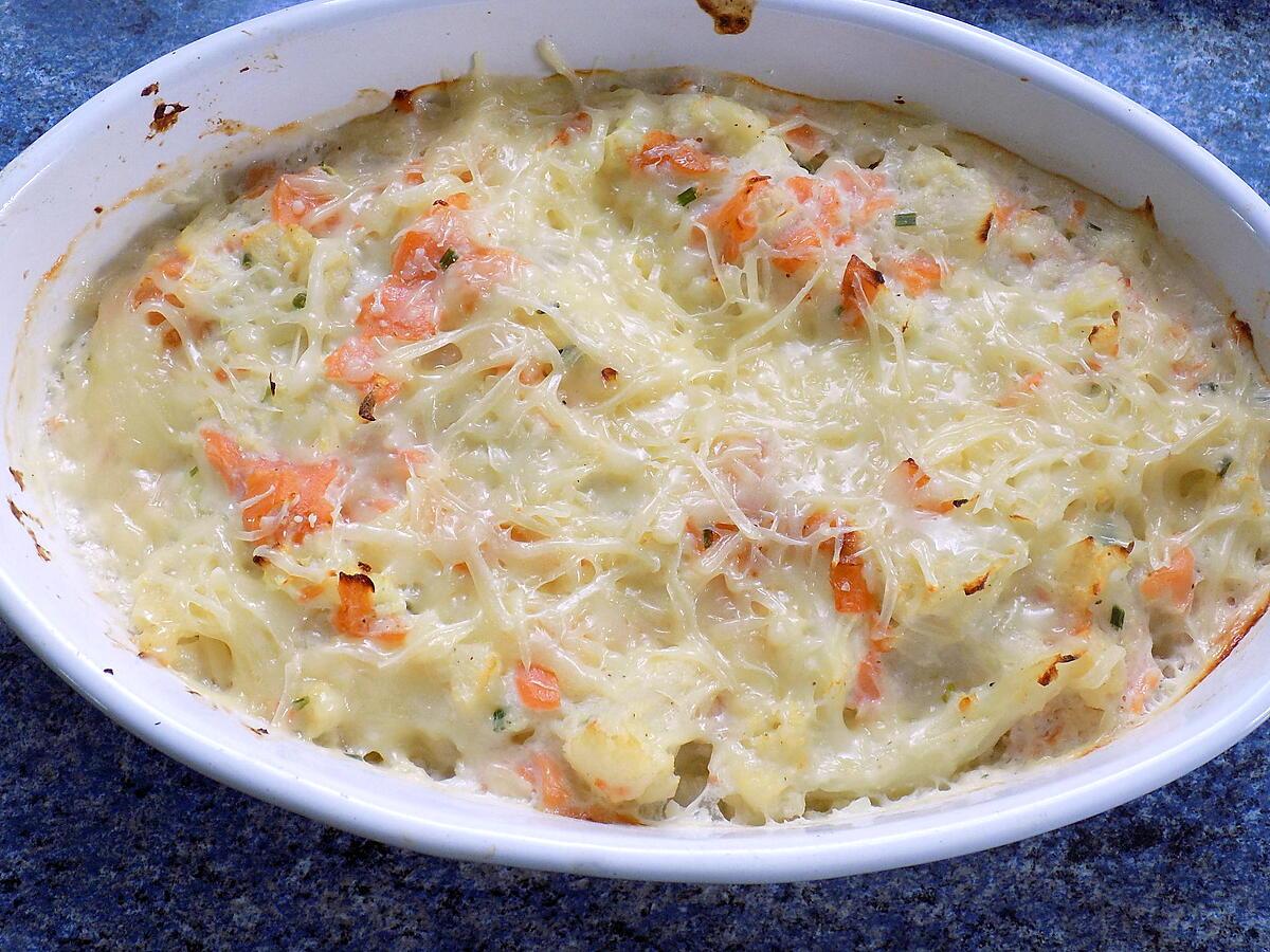 recette Gratin de chou-fleur/saumon fumé (compatible dukan)