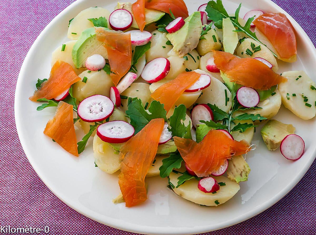 recette Salade de pomme de terre, avocat et truite fumée