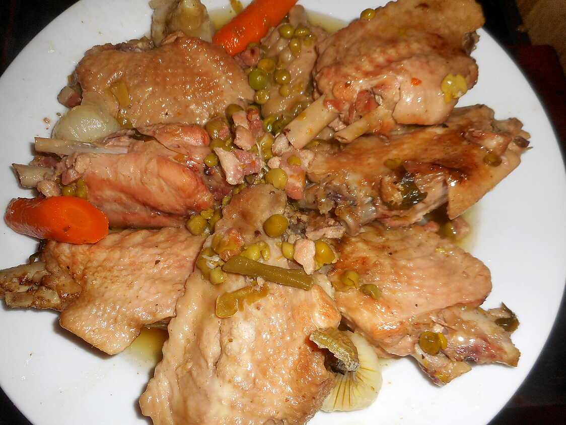 Recette d'Ailerons de dinde aux petits pois primeurs