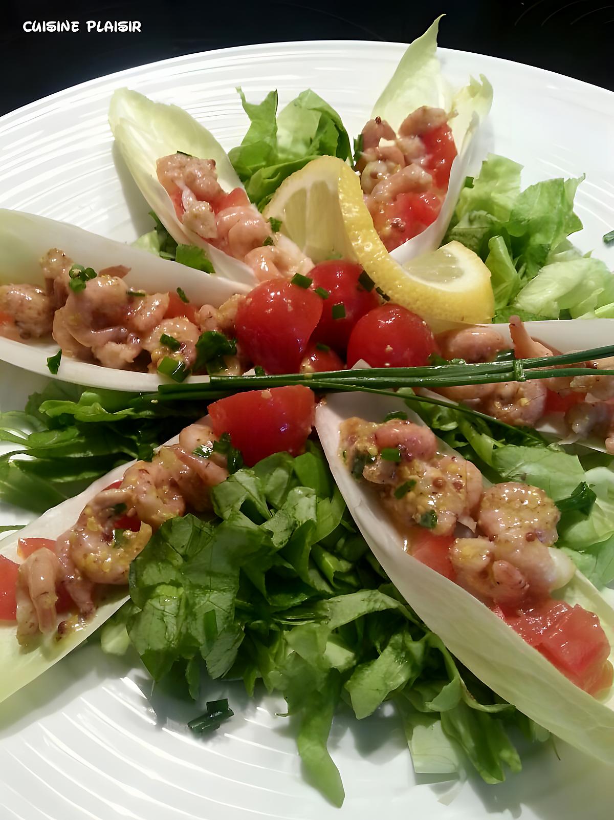 recette Feuilles de chicon (endive) aux crevettes grises