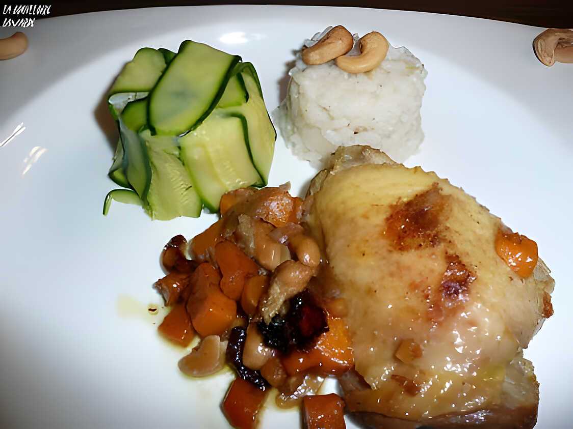 Poulet au noix de cajou, et au ras-el-hanout.