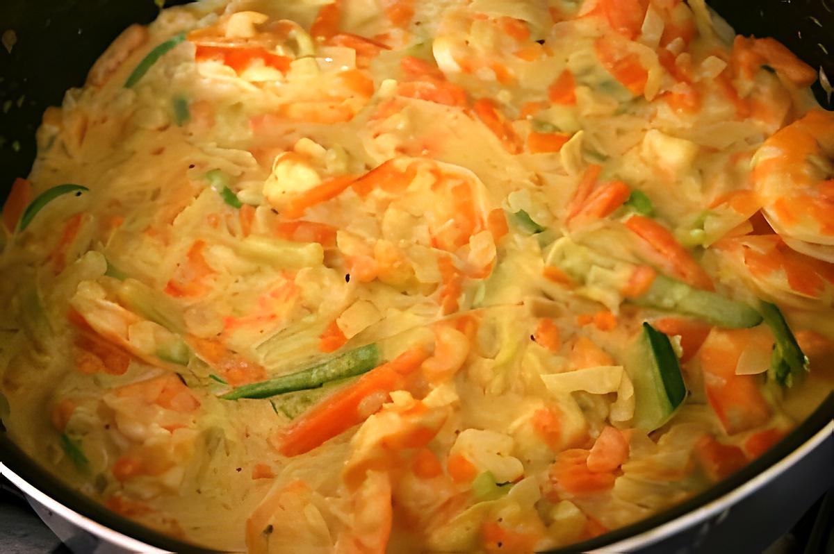 recette crevettes au curry et éffilochée de légumes