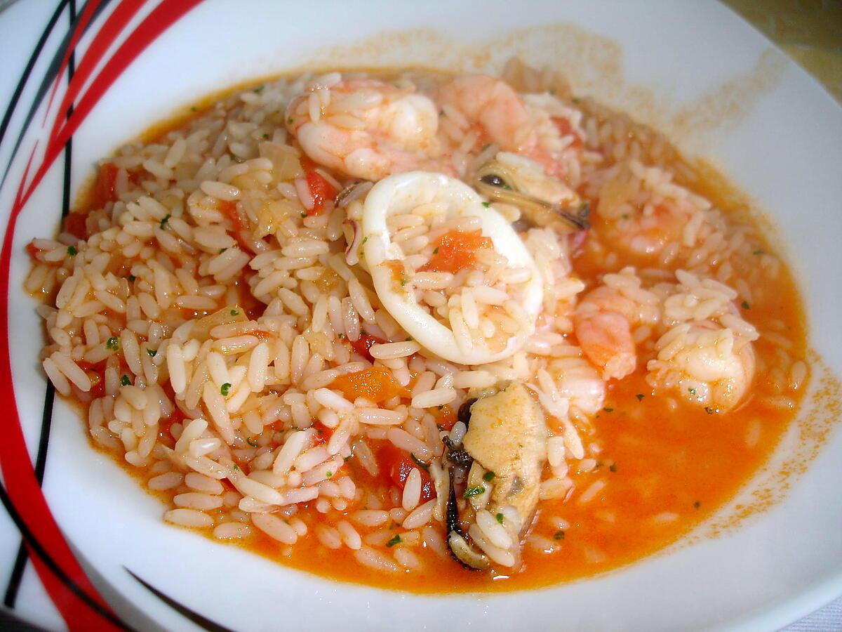 recette Arroz de Marisco (riz tomates et fruits de mer)