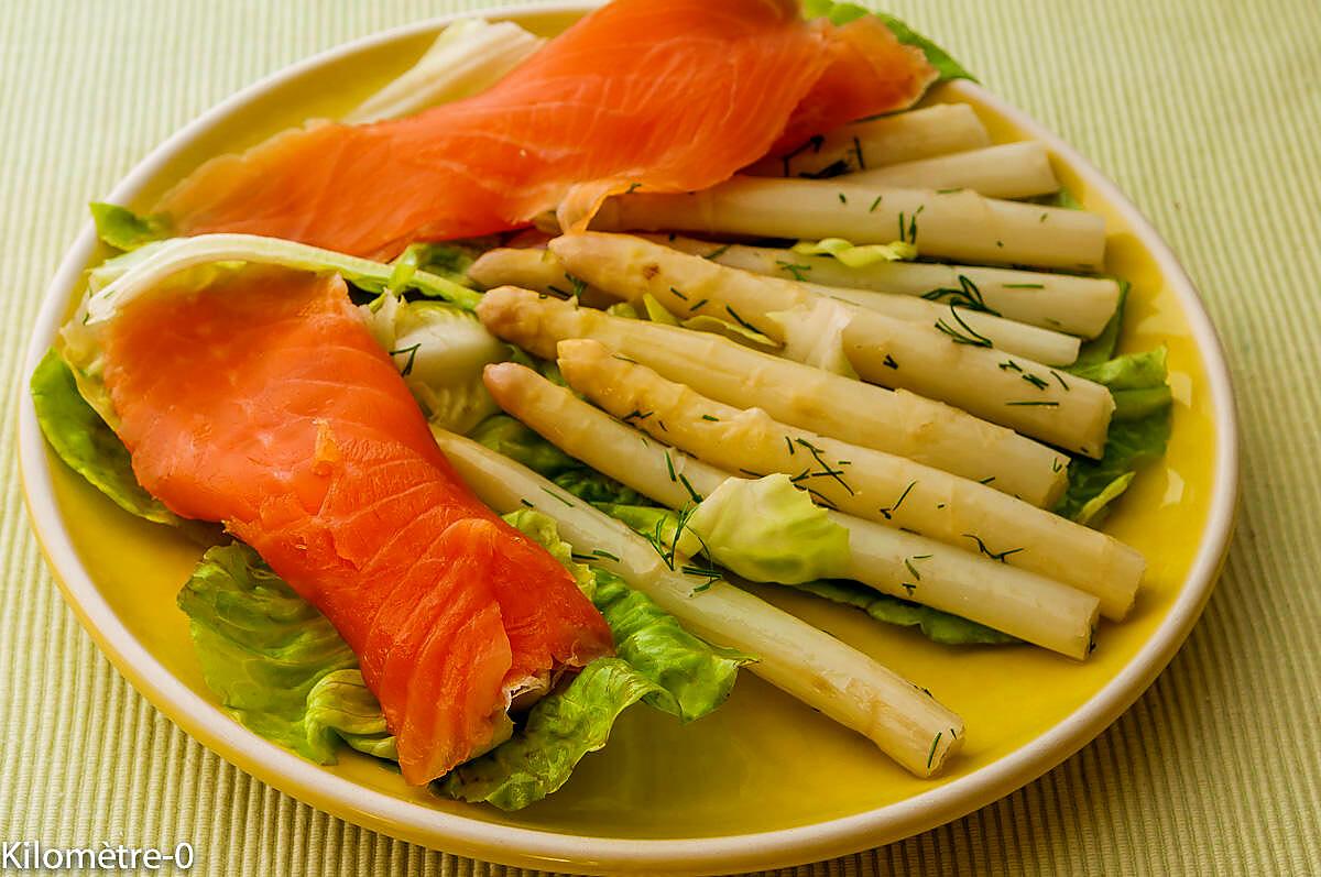 recette Salade de pointes d'asperges à la truite fumée