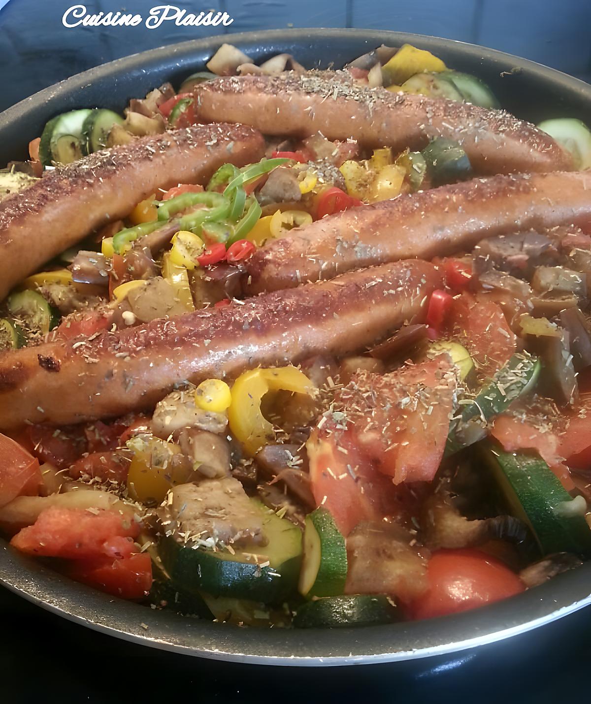 recette Poêlée de légumes mijotés et merguez grillées