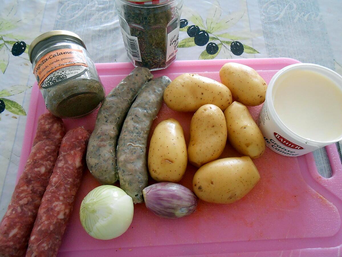 recette SAUCISSES DE TOULOUSE ET SAUCISSES DE CANARD EN DUO