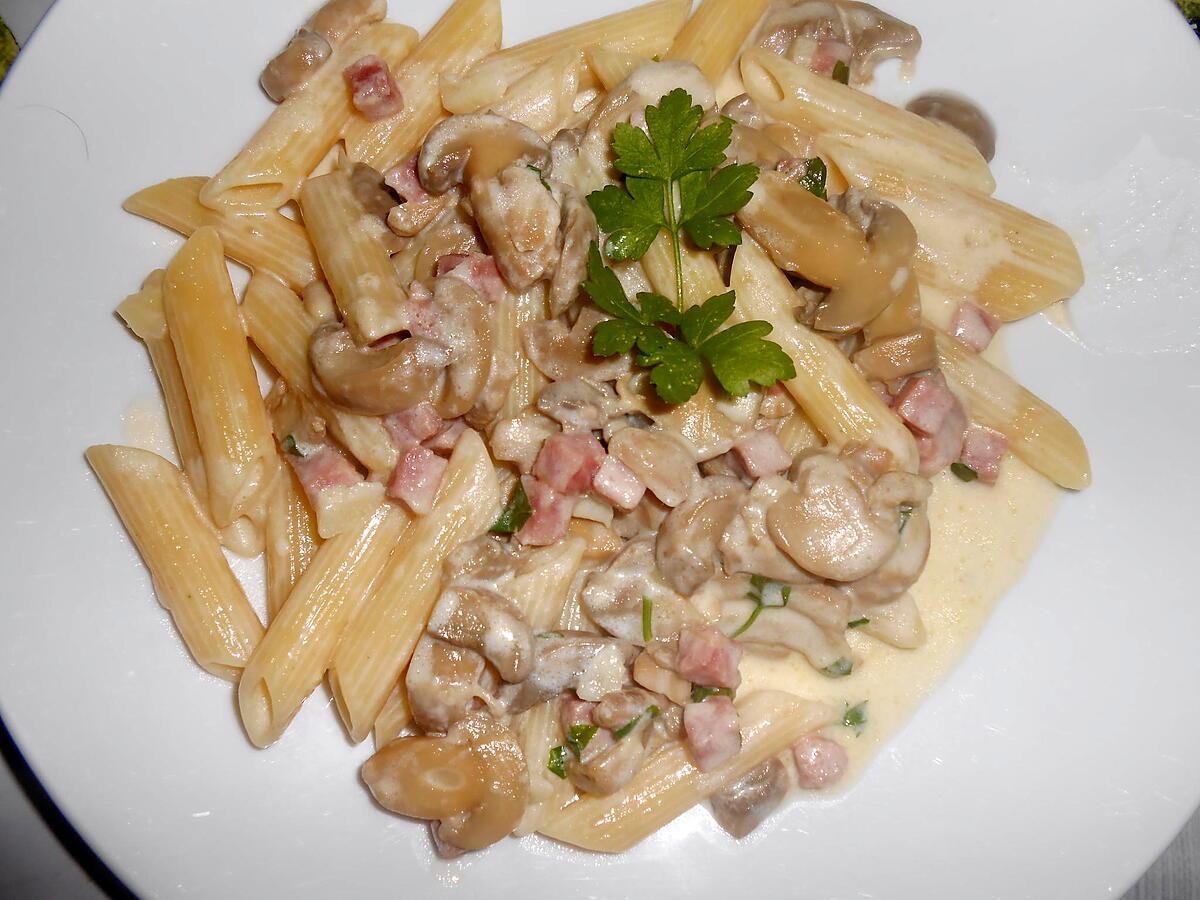 recette PENNE JAMBON CHAMPIGNONS