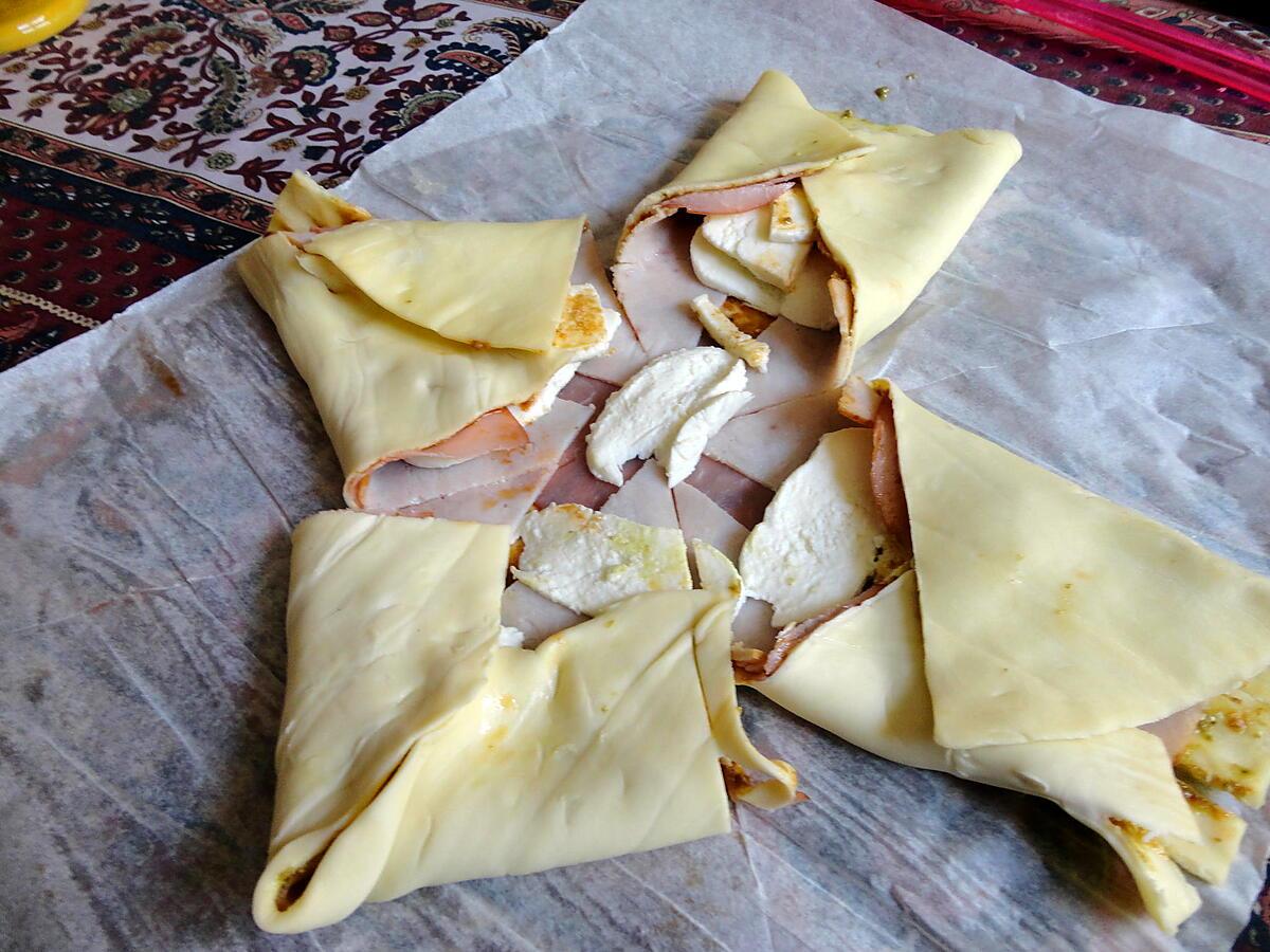 recette CHAUSSON  bacon ,blanc de poulet ,mozzarella